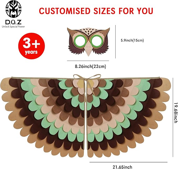 D.Q.Z Bird-Wings-Costume for Kids Dress Up, Felt Feathered Owl Parrot Chicken Animal Role Play Costume, Gift for Girl Boys