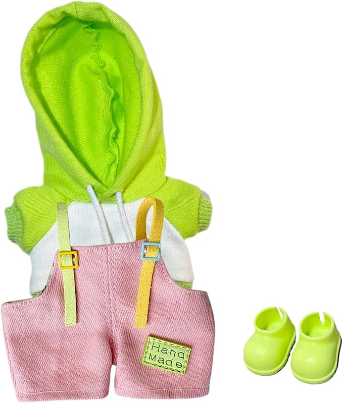 17cm Doll Clothes Set – Hoodie, Overalls & Shoes Outfit for 6.7 inch Dolls Accessories (Doll Not Included)
