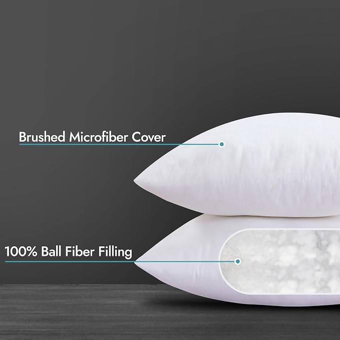 ROYALE LINENS 14 x 14 Pillow Insert - Down Alternative Throw Pillows Insert - Square Pillow Pack of 2 White - Bed & Couch Pillows - Inner Cushion for Bed, Cushion for Living Room - Shams Stuffer