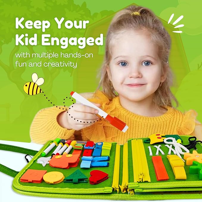 Farm Busy Book for Toddlers 1-3 | Montessori Activity Book with Various Activities For Girls & Boys | Educational Learning Sensory Board For Toddlers 1-3 | Portable busy board Travel Toy for Car