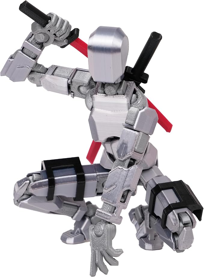 (Assembly Completed Dummy 20 Action Figure, 8.1 inches, Strong Magnetic Accessories, 8 Types of Weapons 3D Printed Robot Multi-Jointed Movable, Spider Ninja Series (Bright Silver)