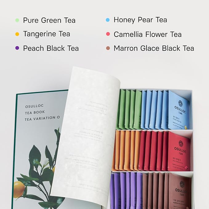 OSULLOC TEA VARIATION "O" (36 Count, 6 Types x 6 ea), Elegant & Sophisticated designed Gift Set, 6 Premium Organic Pure & Blended Tea from Jeju Island