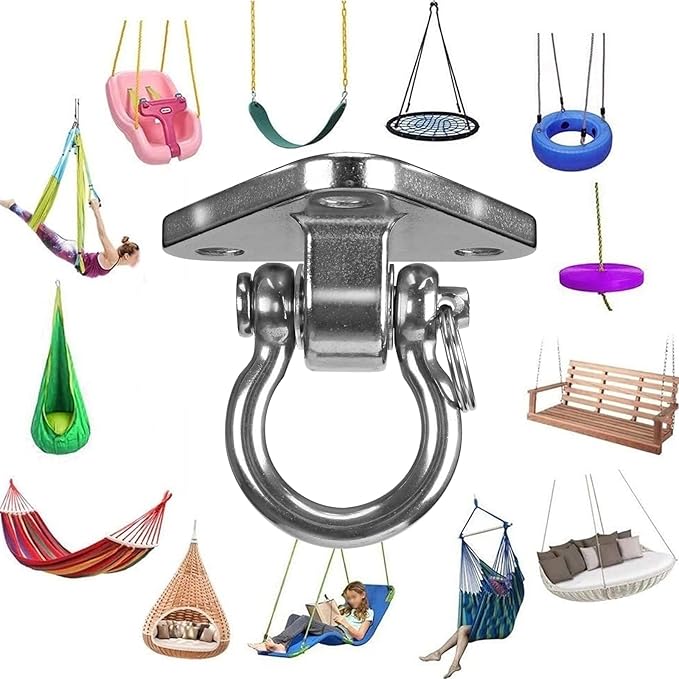 Stainless Steel Heavy Duty Swing Hanger with Smooth Swing Bearings 180° Ceiling Mount 1500 LB Capacity Swing Hardware for Swing Seat, Yoga, Heavy Bag, Porch Swing, Hanging Chair