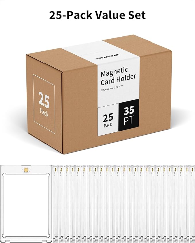 35pt Magnetic Card Holders for Trading Cards - White Clear One Touch Hard Cases, 25 Pack
