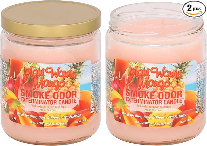Smoke Odor Exterminator 13 oz Jar Candles Maui Wowie Mango, (2)
