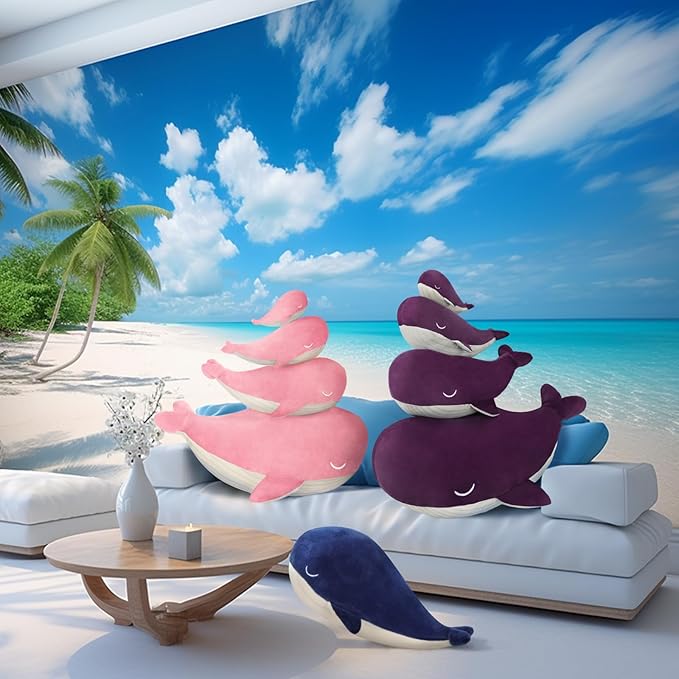 Whale Stuffed Animals Plush Pillow 4 Size Cute Soft Cotton Plushies Pillows Kawaii Blue Whale Toy Gifts for Kids Boys Girls Adults (Purple, 33 Inch)