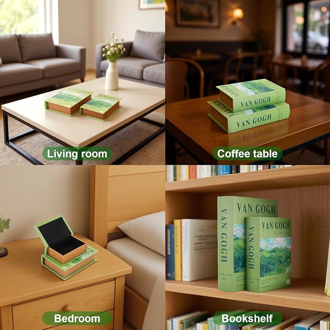 Decorative Books Storage Box Leather & Wood Decor Aesthetic Home Decor for Coffee Tables Bedside Tables Bookshelves Secret Storage for Jewelry,Keys Data cables,photos,souvenirs,set of 2