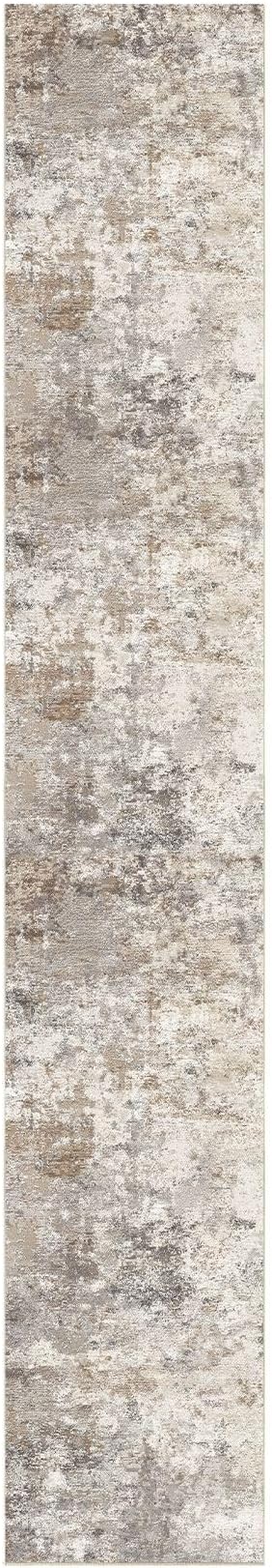 UERMEI 3x20 Washable Runner Rug for Hallway, Non Slip Low Pile Kitchen Carpet, Neutral Modern Abstract Indoor Floor Mat for Entryway Laundry, Kid & Pet Safe High Traffic Area, Brown Grey