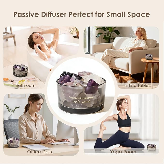 Crystal Stone Aroma Diffuser with Essential Oils for Home, Bathroom, Office, Home Decor & Fragrance 2 in 1, Chic Aromatherapy Gift Set (Lavender Scent)