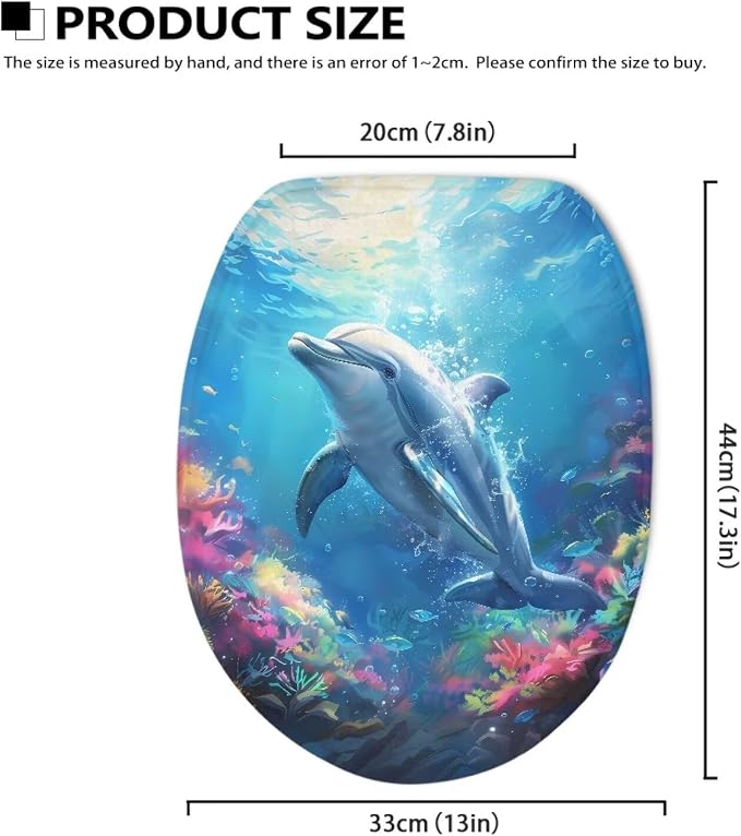 Dolphin Toilet Cover Set Blue Oblong Toilet Seat Cover Blue Toilet Seat Cover Cushioned Toilet Seat Toilet Lid Covers for Bathroom