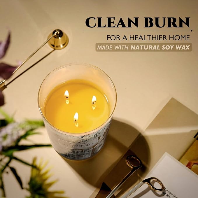 HomeLights Scented Candles for Women & Men, 34oz Candle Jars Aromatherapy 3-Wick Candle, Ideal for Industrial Chic Home Decor and Gifts, Cashmere Warm Vanilla