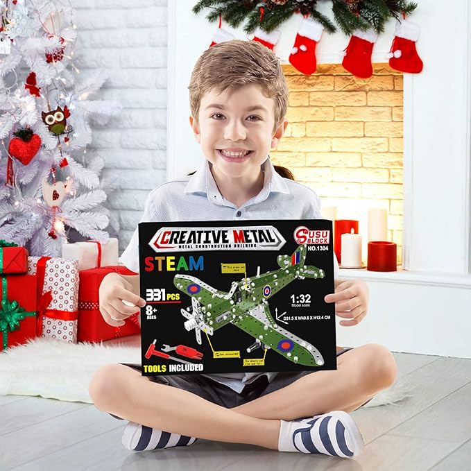 STEM Building Toys Model Airplane Kits for Boys 8-12,Airplane Model Scale 1:32 Metal Building Kit,Construction Set Model Planes for Kids 8-12,Best Airplane Gifts for Hurricane Fighter Fans