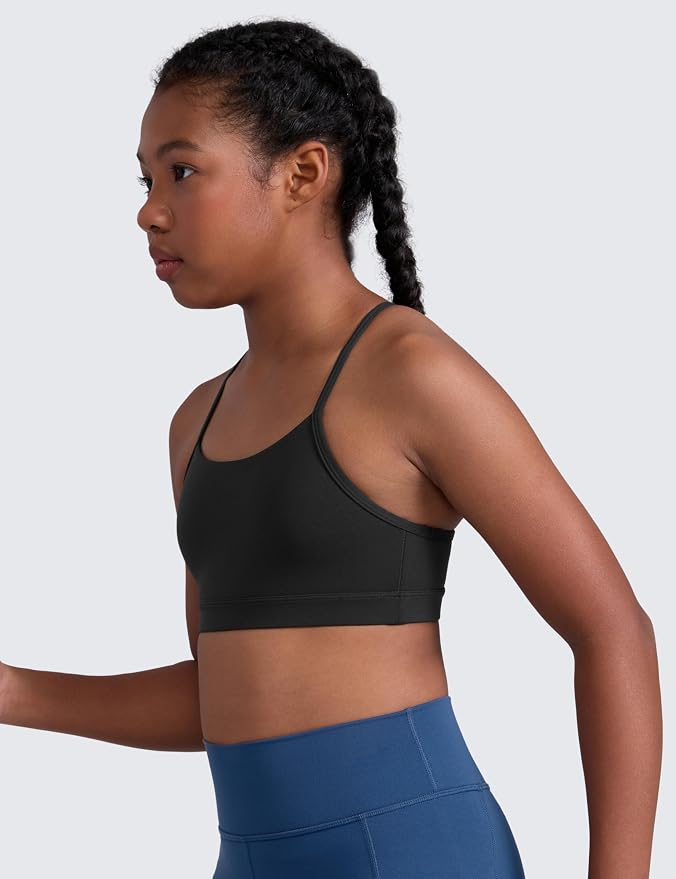 CRZ YOGA Girls Butterluxe Y Back Sports Bra - Yoga Athletic Casual Tops Scoop Neck Spaghetti Strap Padded Crop Kids Teen