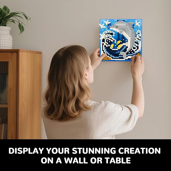 Dolphin Animal 3D Wall Art Micro Mini Building Blocks Set, Unique Home Wall Decor or Table Display, No Compatible with Lego Set, Ideal Gift Toy for Adults Boys Girls (1113 PCS)