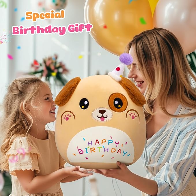 14'' Happy Puppy Soft Plush Pillow, Cute Dog Plush, Kawaii Dog Stuffed Animal, Birthday Plush Toy Party Decoration, Gifts for Kids Boys Girls