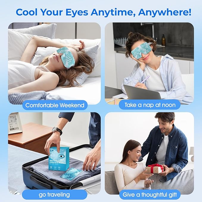 Hydrogel Self Cooling Eye Mask,Cold Eye Mask for Puffy & Burning Eyes,Cold Compress for Fast Relief with Fatigue and Headaches, Individually Wrapped Cool Care Travel Essentials,8 Packs