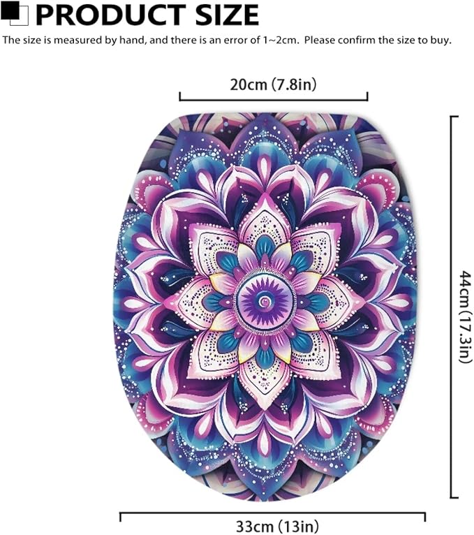 Purple Hippie Lotus Toilet Seat Covers with Elastic Bottom for Bathroom Hippie Lotus Toilet Seat Cushion Cover Bathroom Dust Cover Universal for Most Toilet Bowl Lids