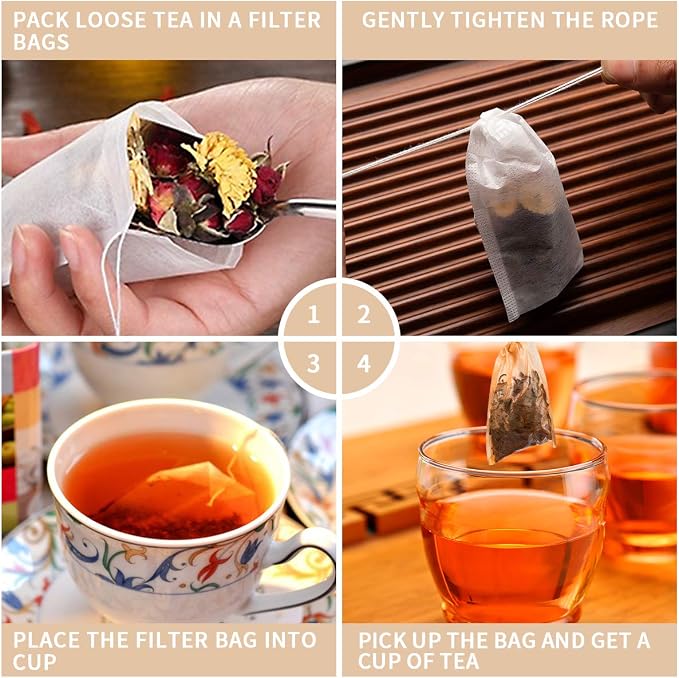 400 Pack Disposable Drawstring Tea Filter Bags Safe & Natural Unbleached Paper Tea Infuser Drawstring Empty Bag for Loose Leaf Tea (7 x 9, Natual Color) | Safe & Natural Unbleached Paper Tea Infuser Drawstring Empty Bag for Loose Leaf Tea