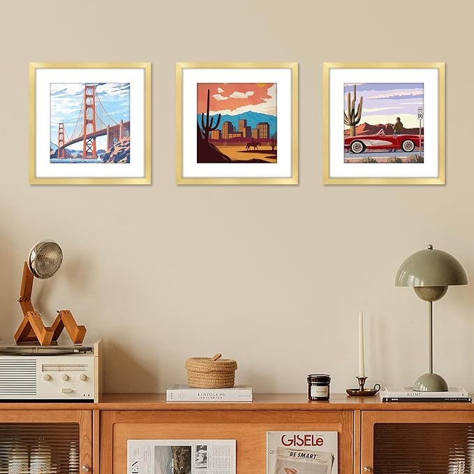 12x12 Picture Frame Gold Set of 2, Photo Frame with HD Plexiglass, Display Pictures 8x8 with Mat or 11x17 Without Mat, Gold Picture Frames Collage Wall Decor, Gallary Wall Frame