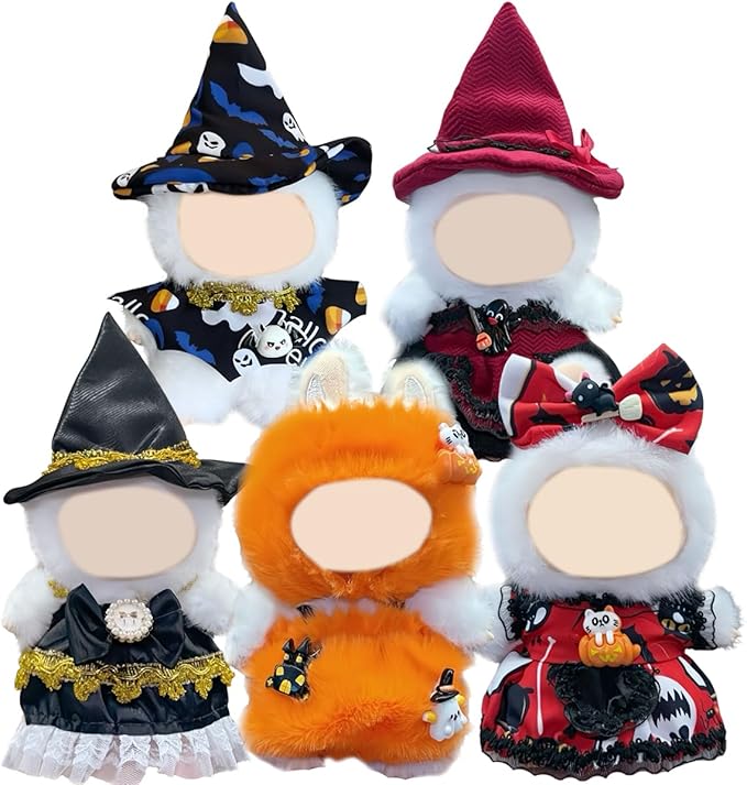17cm Doll Clothes Set, Premium Jeans & Knitted Sweater Outfit for 17cm 15cm Dolls, Cute Dress Up Fashion, No Doll Included (Halloween Pumpkin, 17cm/15cm)