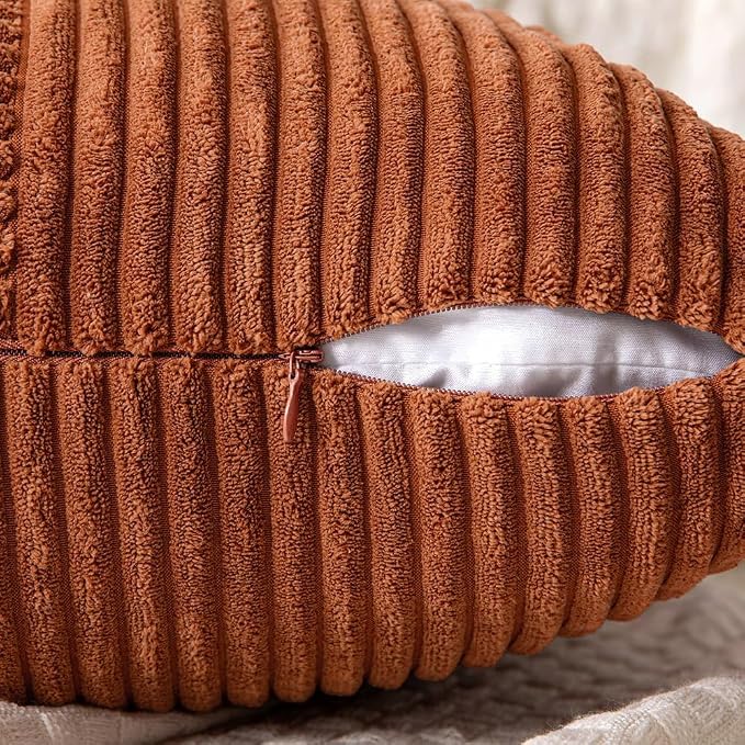 MIULEE Fall Rust Decorative Lumbar Throw Pillow Covers 12x24 Inch 2 Pack | Boho Farmhouse Pillow Covers, Soft Cross Corduroy Patchwork Textured Cushion Cases For Bed Sofa