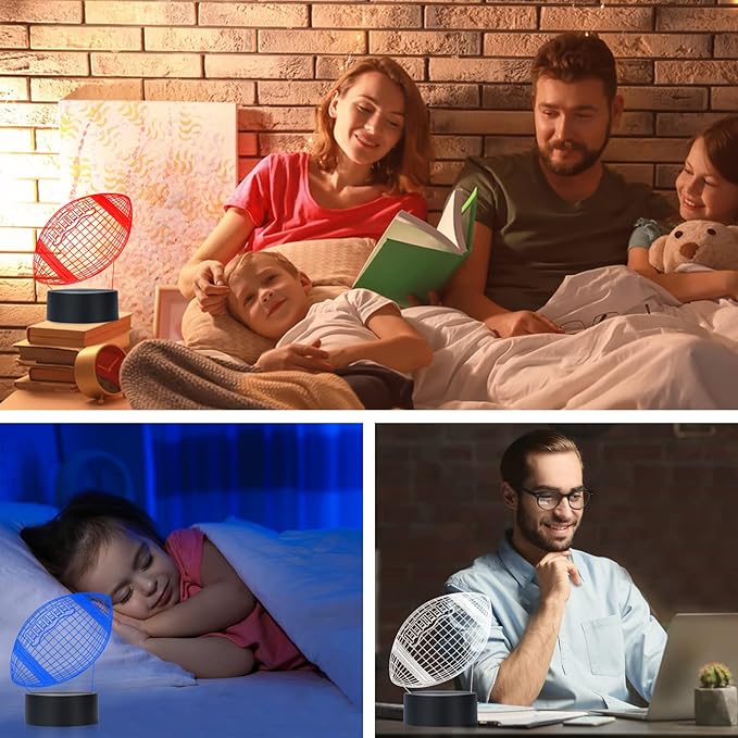 Football Night Light for Kids, 3D Illusion Night Lamp, USB LED Table Lamp Smart Touch Dimmer Lights 7 Color Changing Decor Lamp, Room Decor, Gifts for Children Boys Girls.