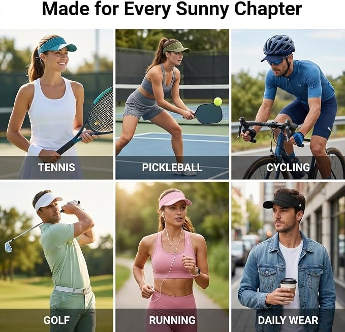 LONGLONG Sports Sun Visor Hat with Non-Slip Toggle Breathable for Women Men | Adjustable Quick Dry Moisture-Wicking Soft Lightweight Mesh Sun Protection Cap Golf Tennis Pickleball Running Garden Hiking