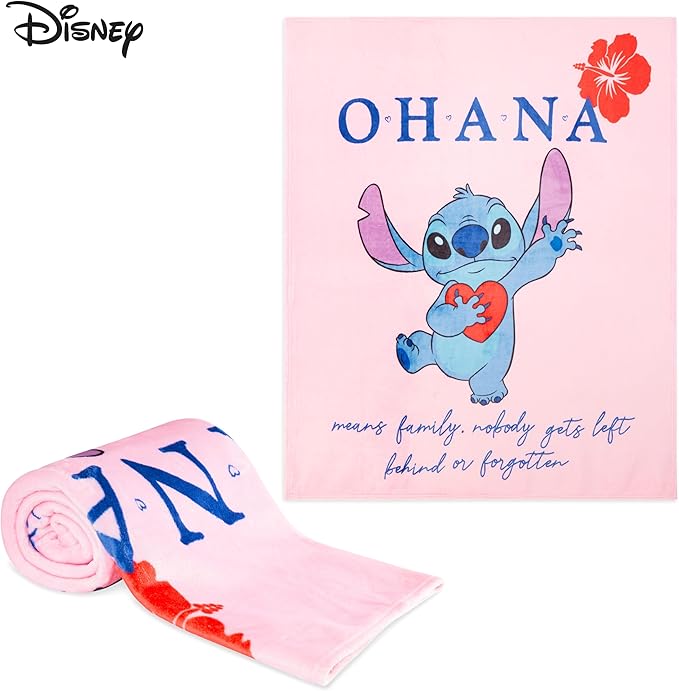 Disney Stitch Throw Blanket Soft Fleece Blanket Bedroom Accessories 59 x 51” (Pink Stitch)