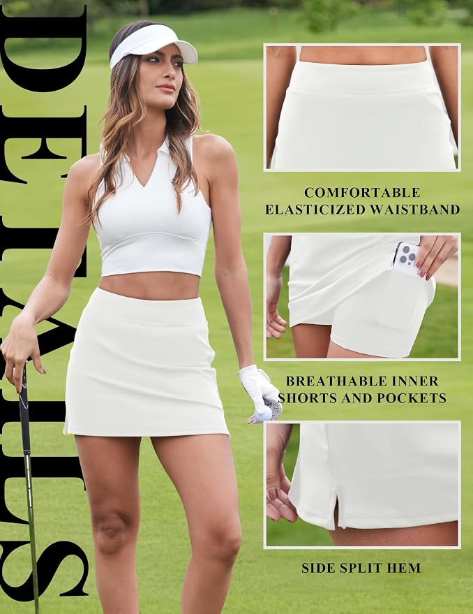 Womens Skort Tennis Skirt with Pocket Shorts | Mini Golf Skirts, High Waisted, Built-in Shorts, Soft Comfortable Fabric, for Summer Casual, Athletic Workout, Pickleball