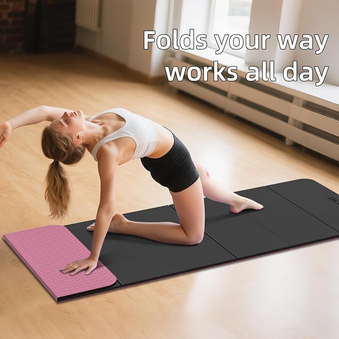 Foldable Yoga Mat 0.32 inches Thick(8mm), SGS Certified POE Material | Non Slip, 71 x 24 inches, Foldable for Travel, Pilates, Camping, Environmental Sports Mat, Odorless