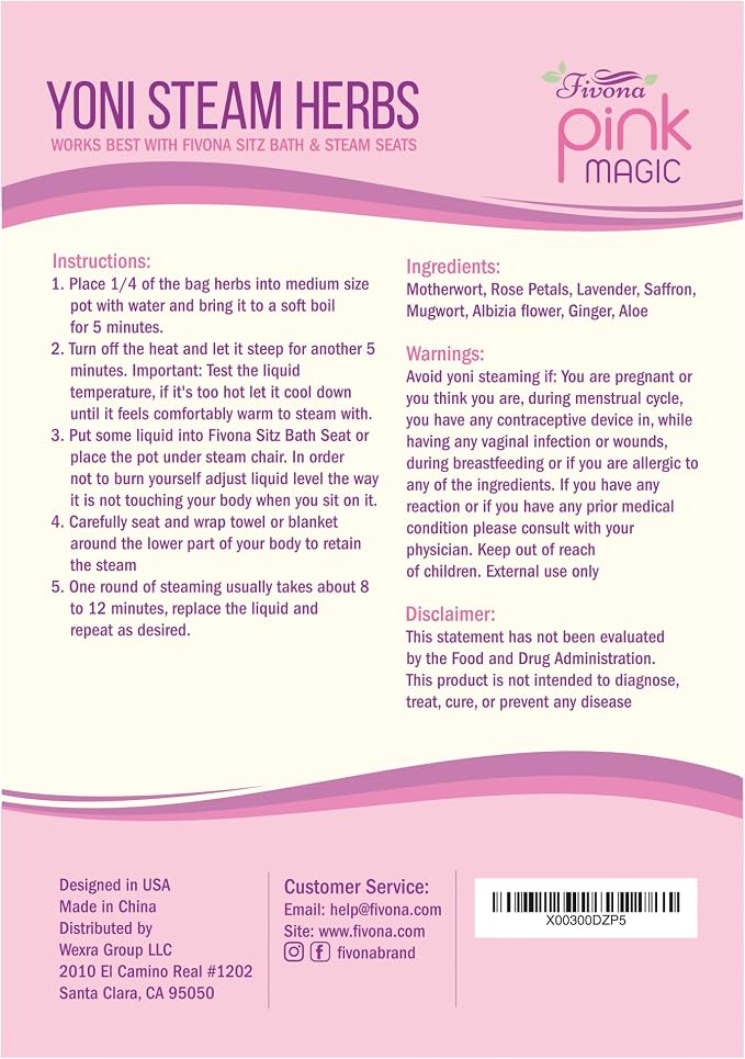 Fivona 3-in-1 Yoni Steaming Kit - Expandable V Steam Seat and All Natural Herbal Blend for 2-4 Yoni Steam Sessions - Hand Flusher - Supports pH Balance, Gentle Cleansing, and Relaxation, Yoni Detox