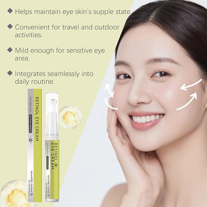 2 PCS Retinol Shot Tightening Booster with Massage Roller- Retinol Eye Cream with 1% Panthenol for Anti-Aging, Wrinkles & Fine Lines, Pore Minimizer, Firm Skin - For All Skin Type - 0.5 Fl. Oz