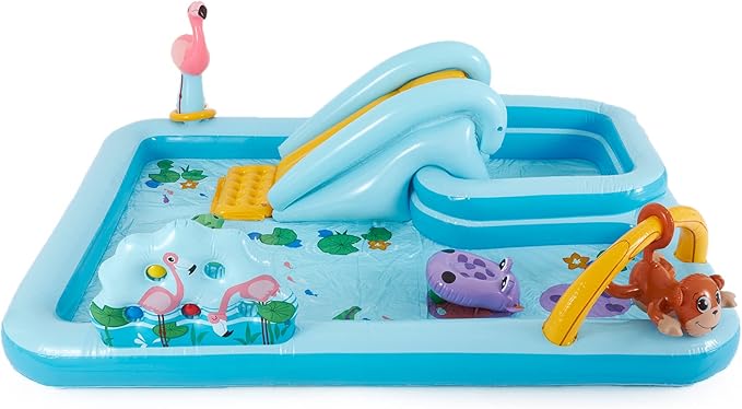 Intex 96" x 78" x 28" Inflatable Jungle Adventure Play Center Spray Kiddie Pool - Backyard Kids Water Slide, Outdoor Blow-Up Splash Pad for Toddlers