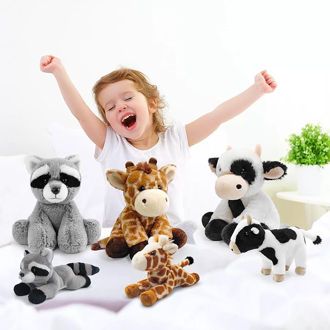 2 Pcs Cow Stuffed Animal Toys Set,8 INCH Soft and Plush Stuffed Animals for Girls Realistic Animals Gifts, Cute Soft Cow Animal Boys and Girls Toy for Toddlers