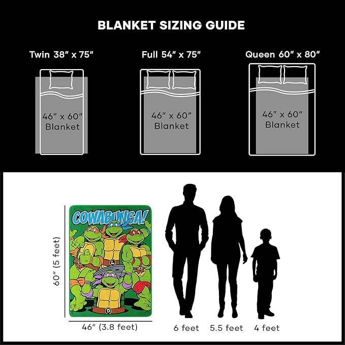 Northwest Nickelodeon Fleece Throw Blanket Teenage Mutant Ninja Turtles, Cowabunga Dudes, 46" x 60"