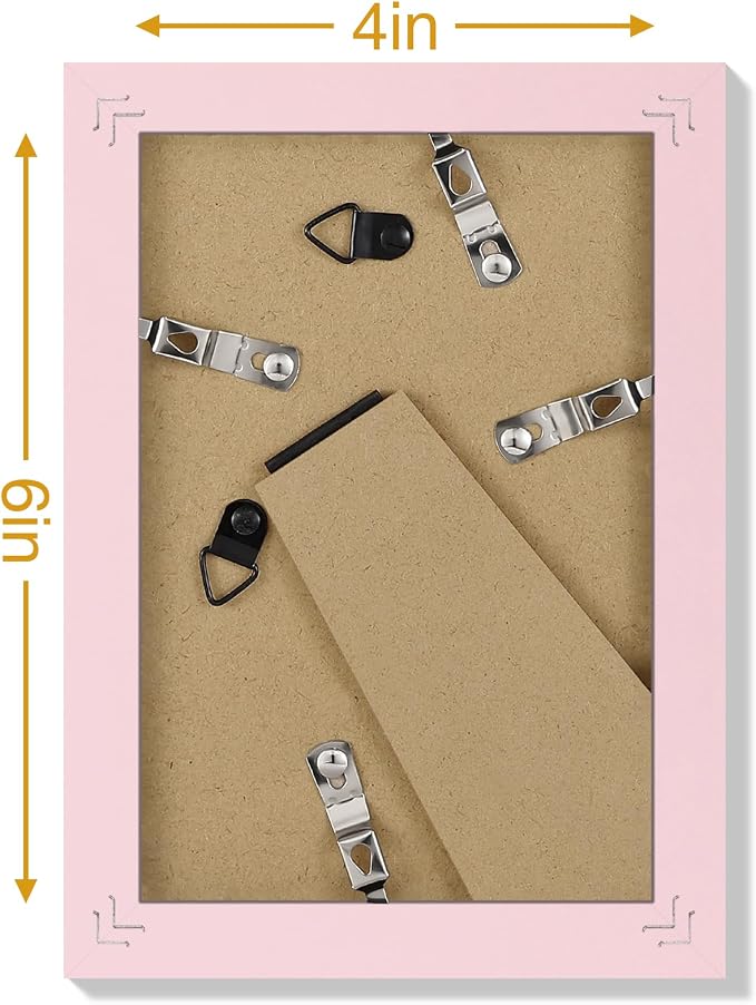 Vittanly 4x6 Picture Frames Set of 9 for Wall or Tabletop Display, Pink | Display Pictures 3.5x5 with Mat or 4x6 without Mat, Small Photo Frames, Engineered Wood with Shatter Resistant Plexiglass