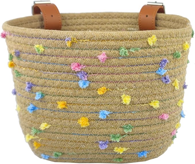 Kids Bike Basket for Boys and Girls, Children's Bicycle Basket Woven With Sisal Rope, Cute Decorative Accessories for Balance Bikes and Scooters