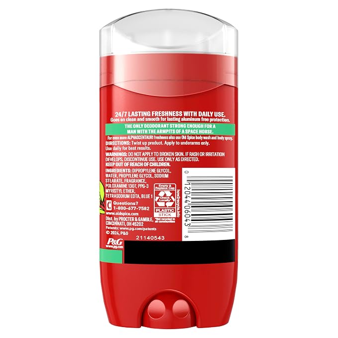 Old Spice Aluminum Free Deodorant for Men, 24/7 Odor Protection, 24/7 Freshness & Lasting Scent, Goes on Clear, Alphascentauri with Green Herbal Scent, 3.0 oz (Pack of 6)