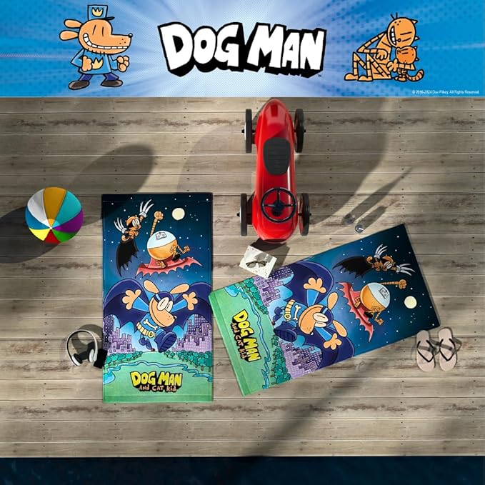 Dog Man Supa Cop & Petey Book Kids Super Soft Cotton Bath/Pool/Beach Towel, 58 in x 28 in, (Offically Licensed Product) By Franco