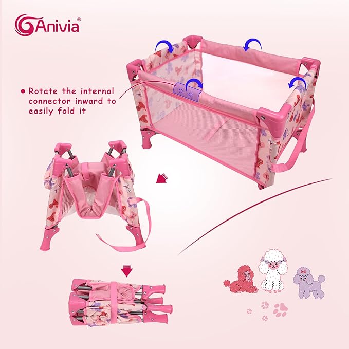 ANIVIA Doll Bed Furniture 2 Function Toy Doll Swings Together for 18 inches Baby Dolls, Baby Doll Crib with Bottom