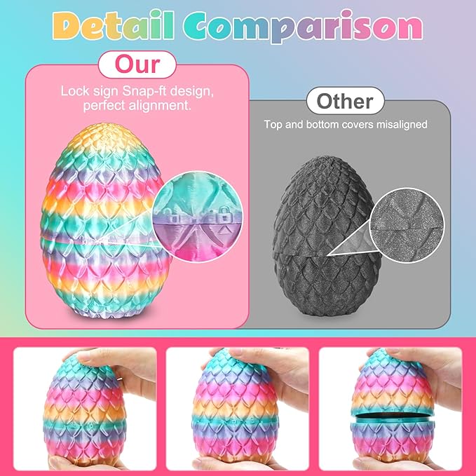 Dragon Eggs with Dragon Inside, 3D Printed Surprise Funny Gifts for Kids, Articulated Dragon Fidget Toys for Adults, Executive Desk Toys Office Room Dรฉcor (Pastel Rainbow, M-Size)