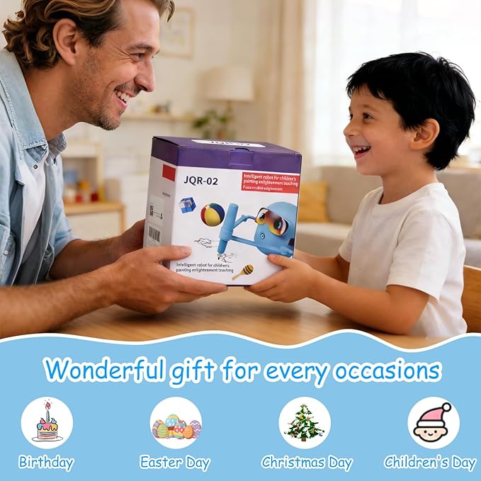 Custer's Night Drawing Robot for Kids - Montessori Painting Toys for 3 4 5 6 7 8 Year Old, Voice Interactive Educational Drawing Machine with 100 Cards,12 Colorful Pens & Music-Gift for Boys Girls B
