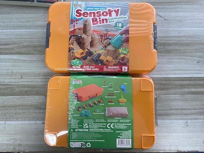 JOVA Klever Kits Construction Sensory Bin for Toddlers with Glow in The Dark Stones, Sandbox with Lid Castle Building kit, Preschool Learning Activities Gifts for Boys Girls Age 3+