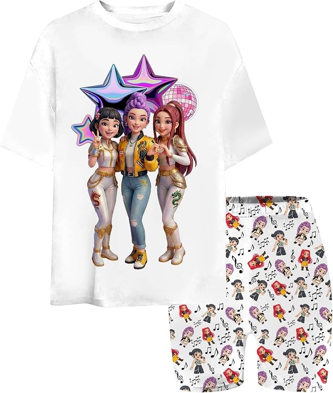 K-POP DEM0N Hunters Outfits for Girls, 2 Piece T-Shirts and Apparel Sets Birthday Gift
