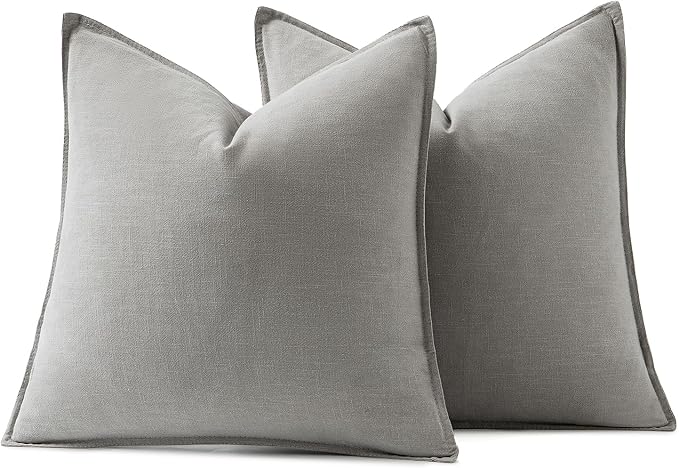 MIULEE Decorative Linen Euro Sham Pillow Covers 22x22 Inch Light Gray | Boho Farmhouse Neutral Couch Throw Pillows for Bed, Pack of 2 Accent Modern Pillowcases, Sofa Livingroom Home Decor