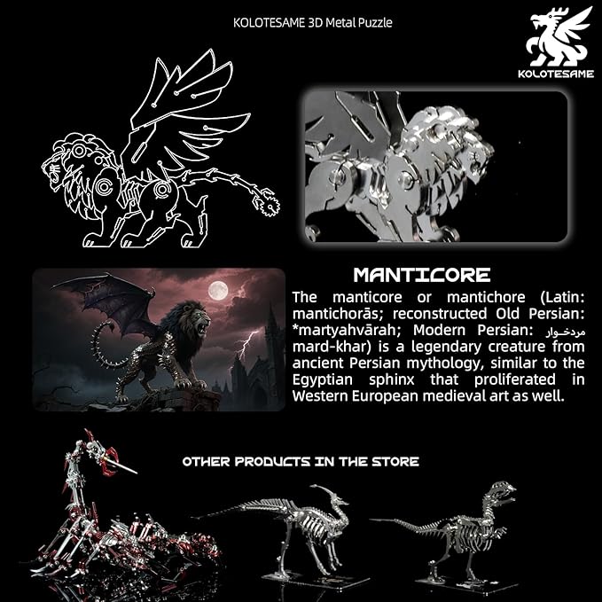 Mythical Manticore Type 3D Metal Puzzle Model for Adults, DIY Lion Building Model Kit, Fantasy Building Figurine for Gamers or Desk Metal Decor