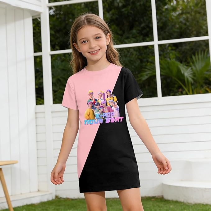 Girls 2-Piece Anime Outfit Set, Short Sleeve Graphic T-Shirt and Printed Skirt Set