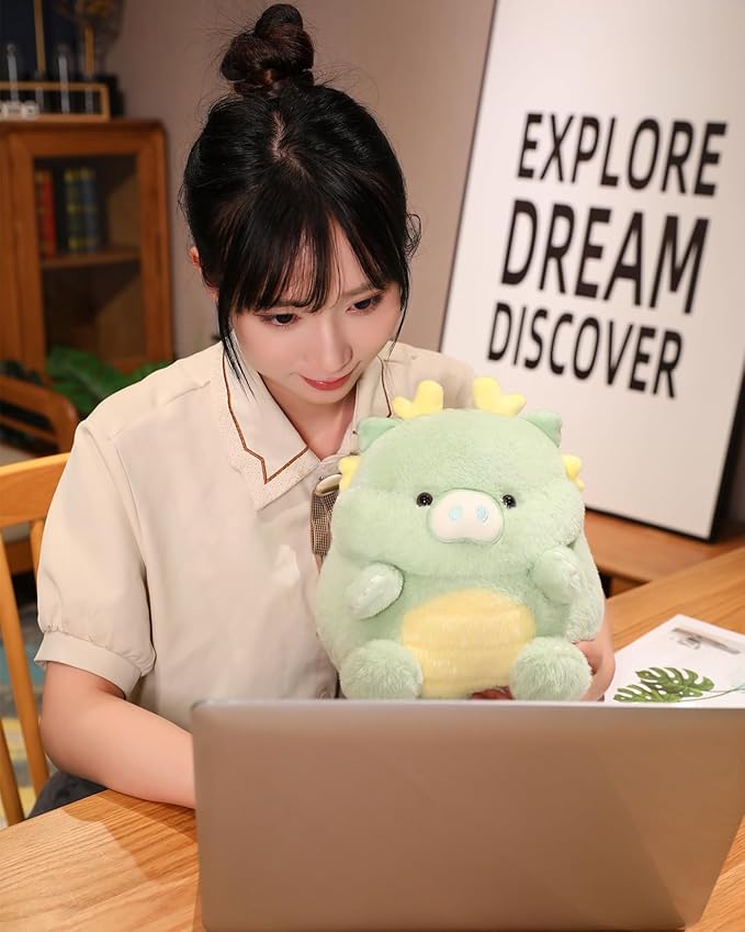 MUPI Cute Dragon Pig Plush Toy Kawaii Stuffed Animals Soft Dinosaur Plush Pillows for Girls Boys Kids Adults, Beige (11 Inch)
