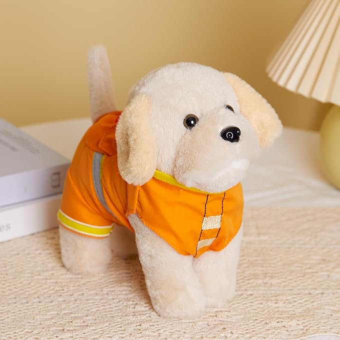 Golden Retriever Stuffed Animal with Orange Safety Vest – Firefighter Dog Plush Toy Birthday Surprise, for Kids, Boys & Girls,10"