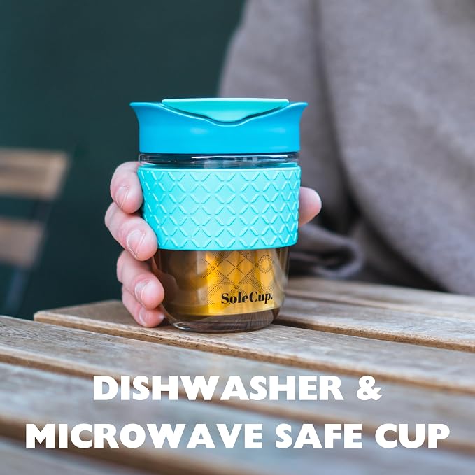 Travel Mug Loose Tea Infuser - Detachable Tea Strainer with Spillproof Lid - BPA-Free Reusable Glass Travel Coffee Cup with Silicone Band (Gray and Pink, 12oz)